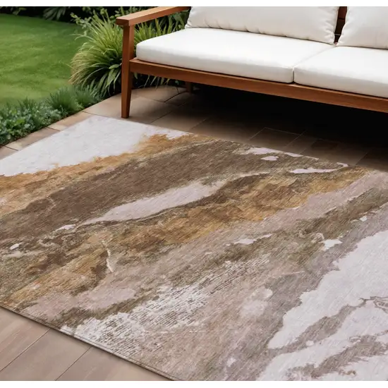 Brown And Silver Abstract Washable Indoor Outdoor Area Rug Photo 2