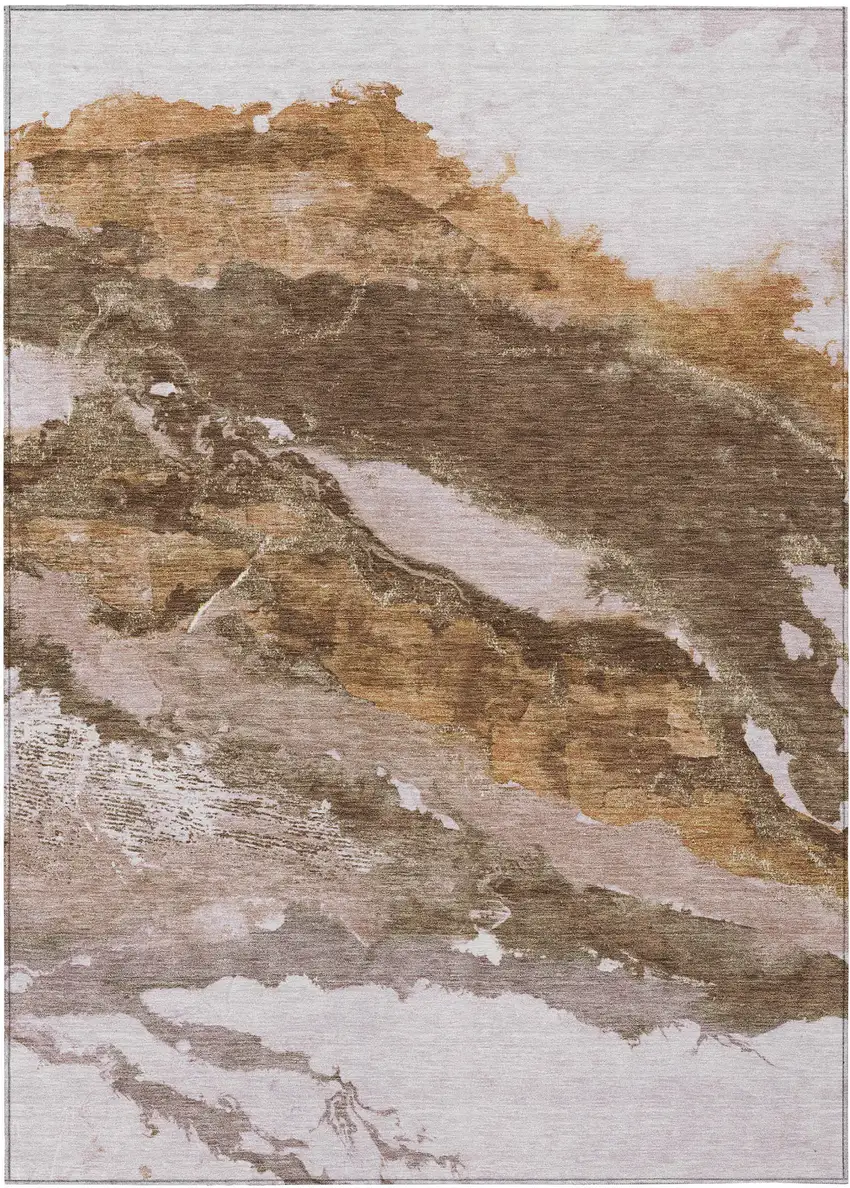 Brown And Silver Abstract Washable Indoor Outdoor Area Rug Photo 9