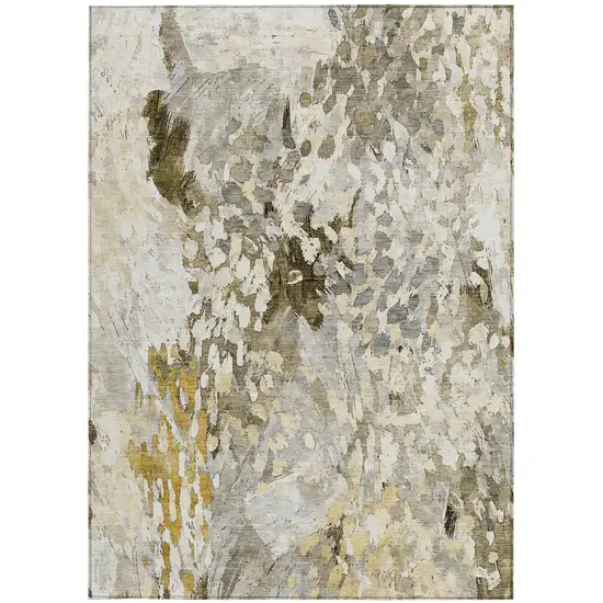 Brown And Silver Abstract Washable Indoor Outdoor Area Rug Photo 4
