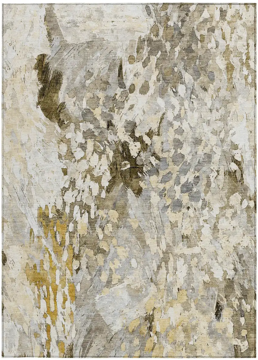 Brown And Silver Abstract Washable Indoor Outdoor Area Rug Photo 4