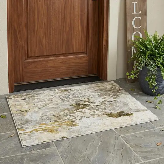 Brown And Silver Abstract Washable Indoor Outdoor Area Rug Photo 1