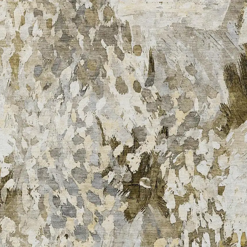 Brown And Silver Abstract Washable Indoor Outdoor Area Rug Photo 3