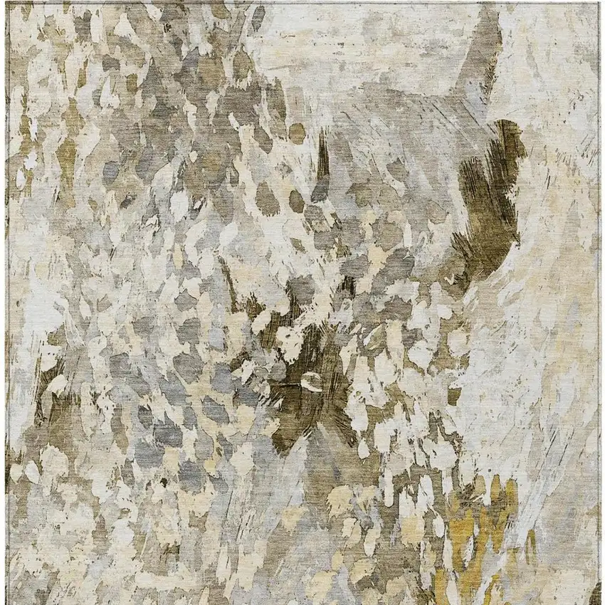 Brown And Silver Abstract Washable Indoor Outdoor Area Rug Photo 4