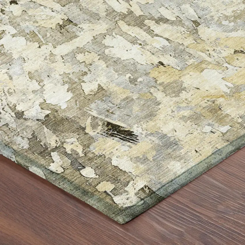 Brown And Silver Abstract Washable Indoor Outdoor Area Rug Photo 5