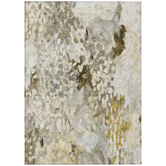 Brown And Silver Abstract Washable Indoor Outdoor Area Rug Photo 2