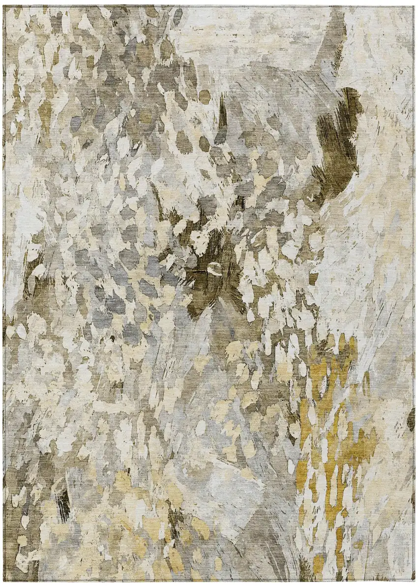 Brown And Silver Abstract Washable Indoor Outdoor Area Rug Photo 2