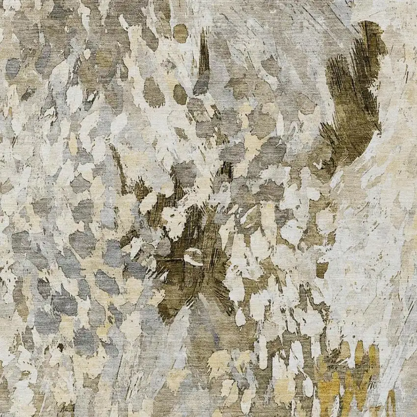 Brown And Silver Abstract Washable Indoor Outdoor Area Rug Photo 3