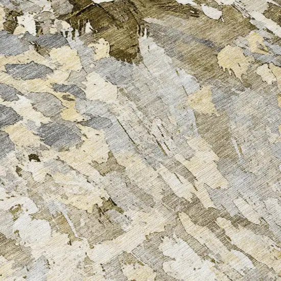 Brown And Silver Abstract Washable Indoor Outdoor Area Rug Photo 6