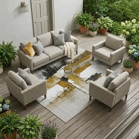 Brown And Silver Abstract Washable Indoor Outdoor Area Rug Photo 1