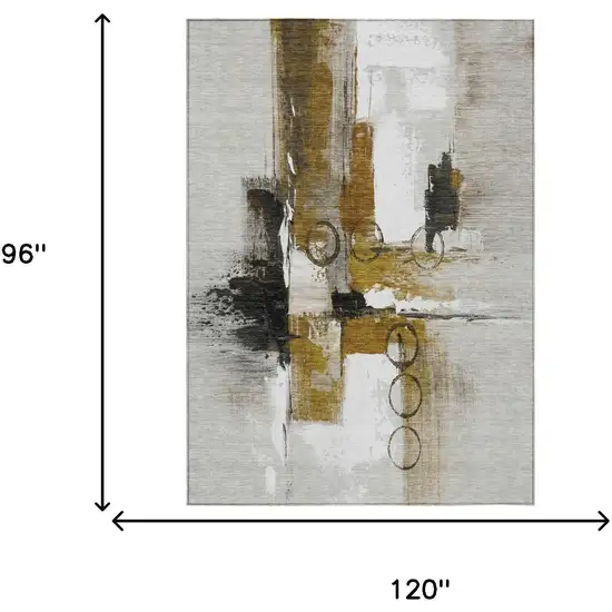Brown And Silver Abstract Washable Indoor Outdoor Area Rug Photo 7