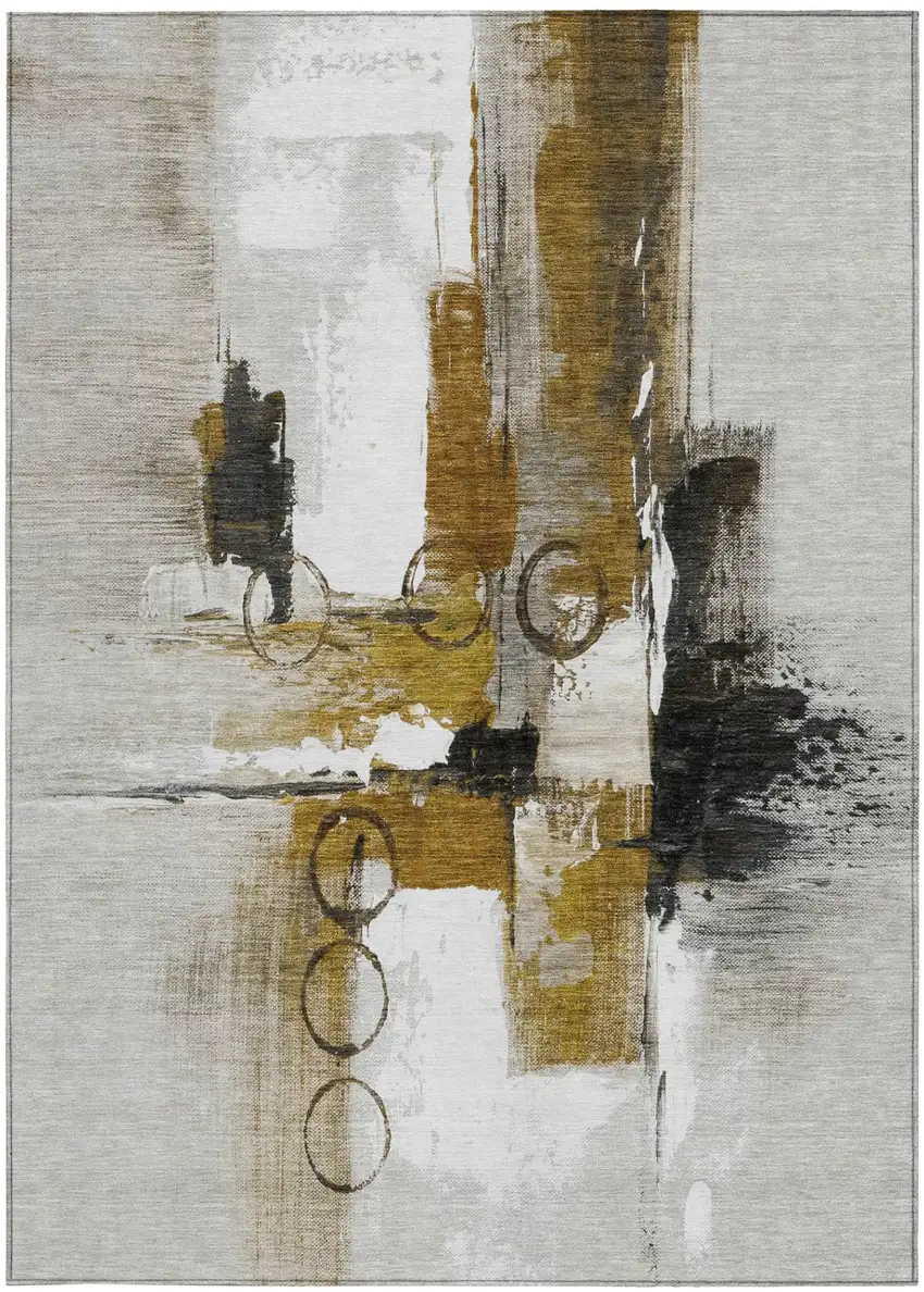 Brown And Silver Abstract Washable Indoor Outdoor Area Rug Photo 4