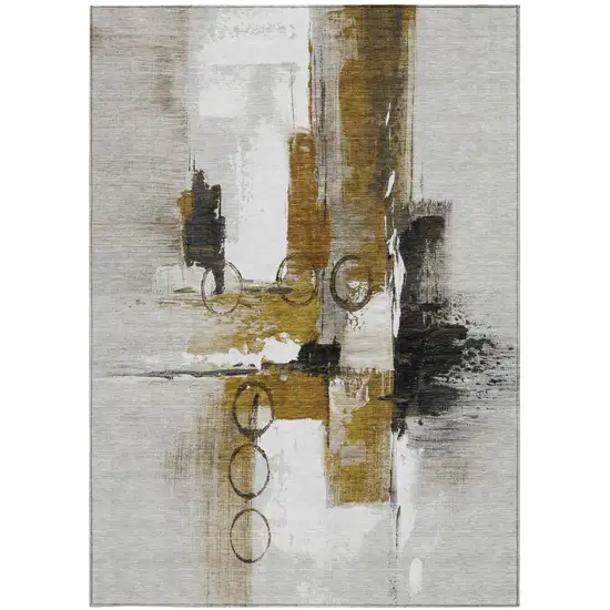 Brown And Silver Abstract Washable Indoor Outdoor Area Rug Photo 4