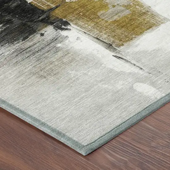 Brown And Silver Abstract Washable Indoor Outdoor Area Rug Photo 5