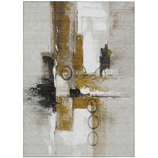 Brown And Silver Abstract Washable Indoor Outdoor Area Rug Photo 2