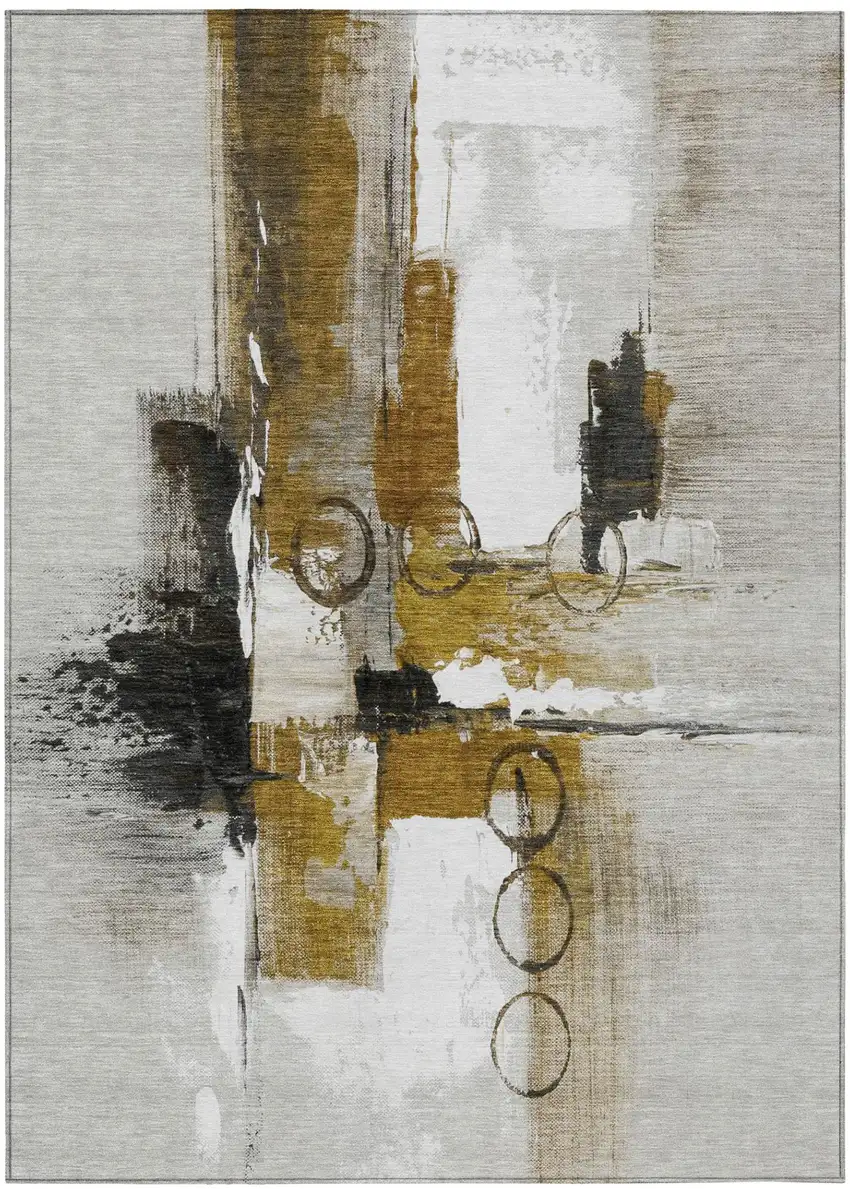 Brown And Silver Abstract Washable Indoor Outdoor Area Rug Photo 2