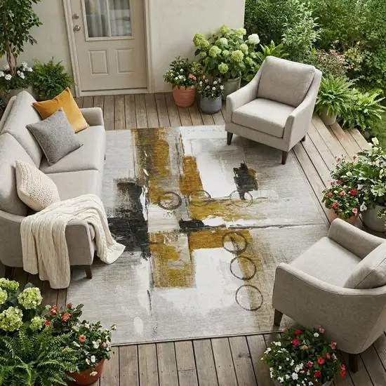 Brown And Silver Abstract Washable Indoor Outdoor Area Rug Photo 1