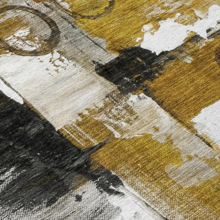 Brown And Silver Abstract Washable Indoor Outdoor Area Rug Photo 6