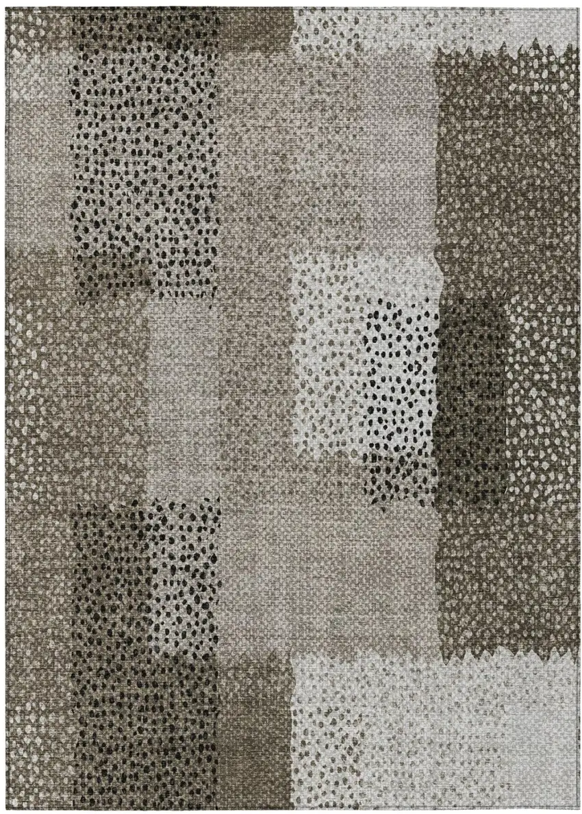 Brown And Silver Abstract Washable Indoor Outdoor Area Rug Photo 3