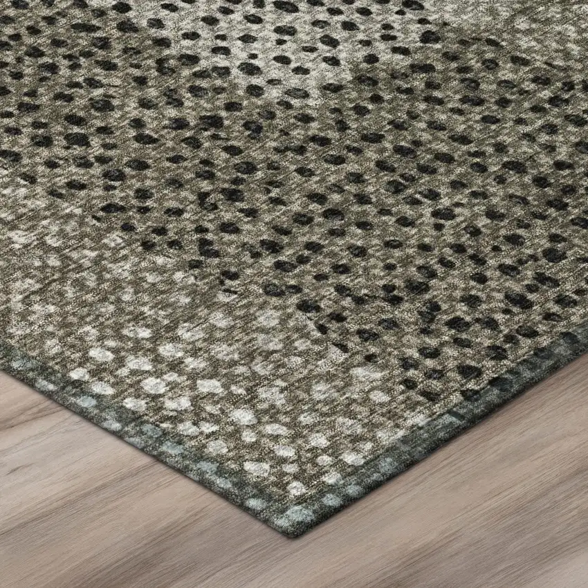 Brown And Silver Abstract Washable Indoor Outdoor Area Rug Photo 7