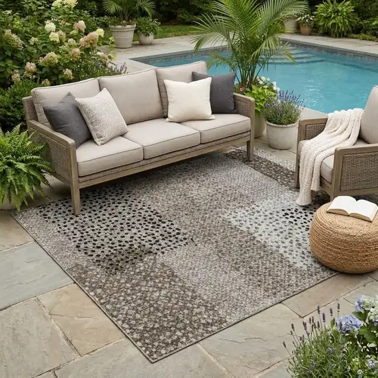 Brown And Silver Abstract Washable Indoor Outdoor Area Rug Photo 1