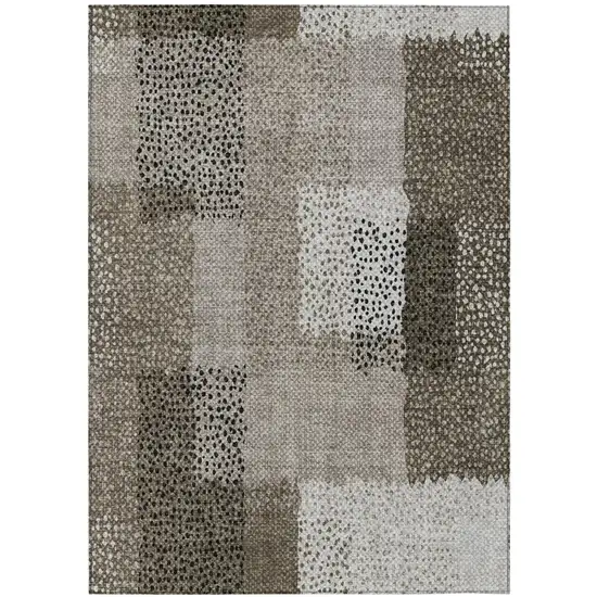 Brown And Silver Abstract Washable Indoor Outdoor Area Rug Photo 3