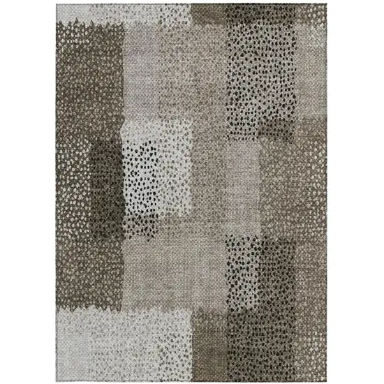 Brown And Silver Abstract Washable Indoor Outdoor Area Rug Photo 2