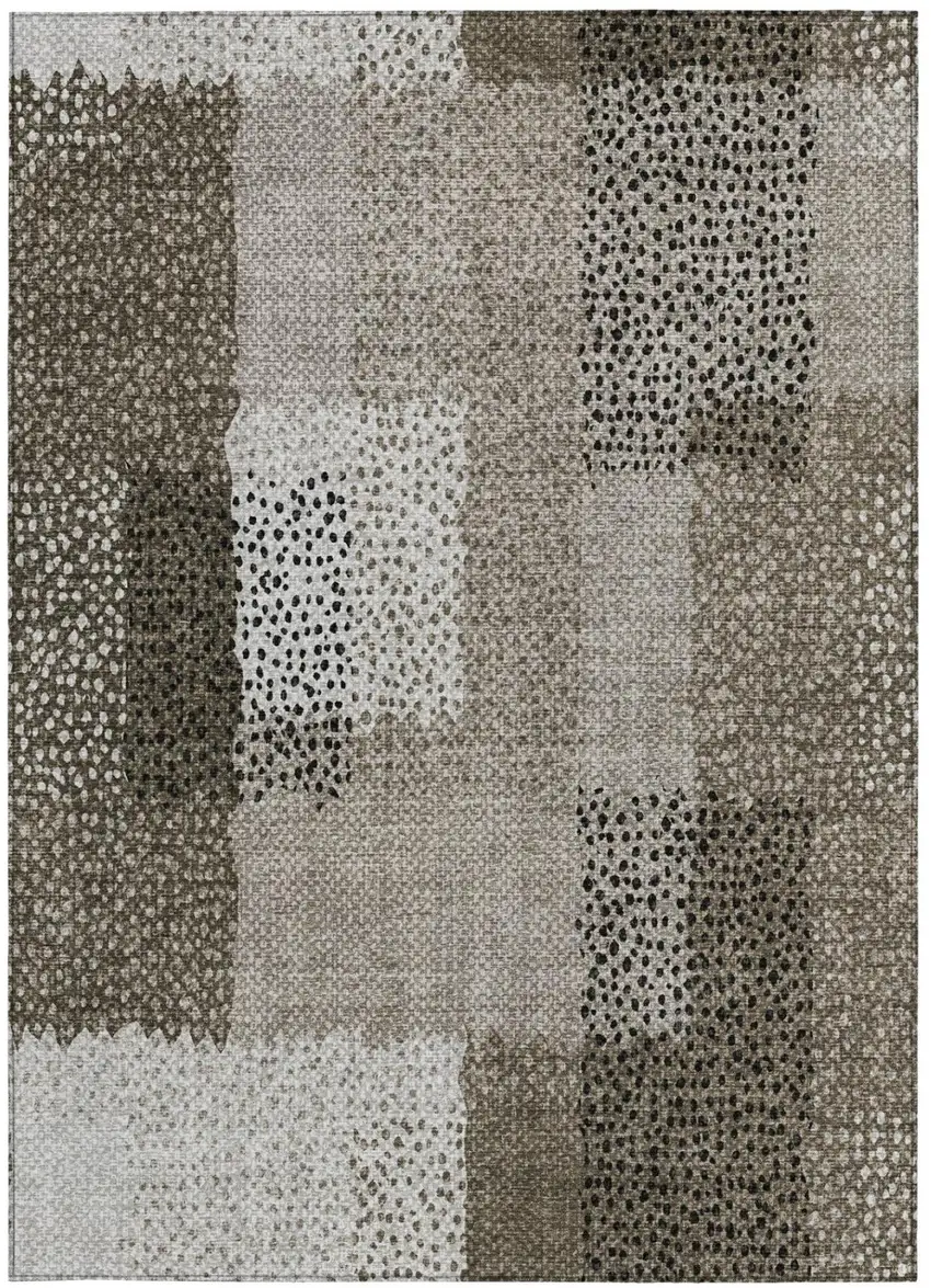 Brown And Silver Abstract Washable Indoor Outdoor Area Rug Photo 2