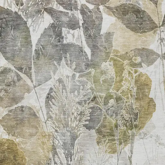 Brown And Silver Botanical Leaves Washable Indoor Outdoor Area Rug Photo 9