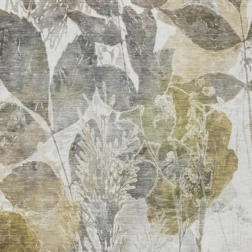 Brown And Silver Botanical Leaves Washable Indoor Outdoor Area Rug Photo 9