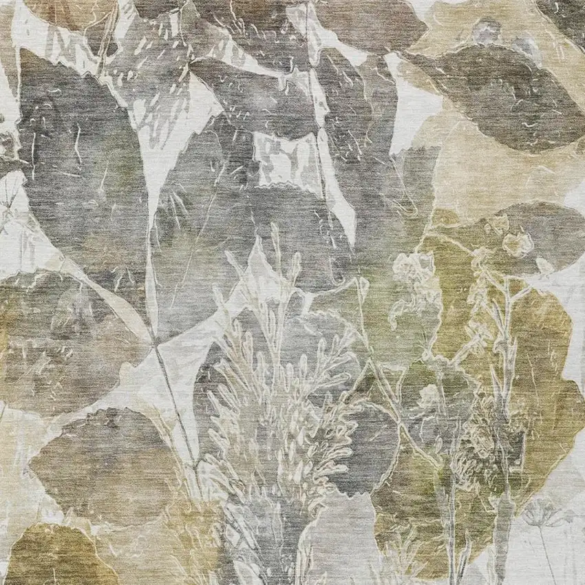 Brown And Silver Botanical Leaves Washable Indoor Outdoor Area Rug Photo 5