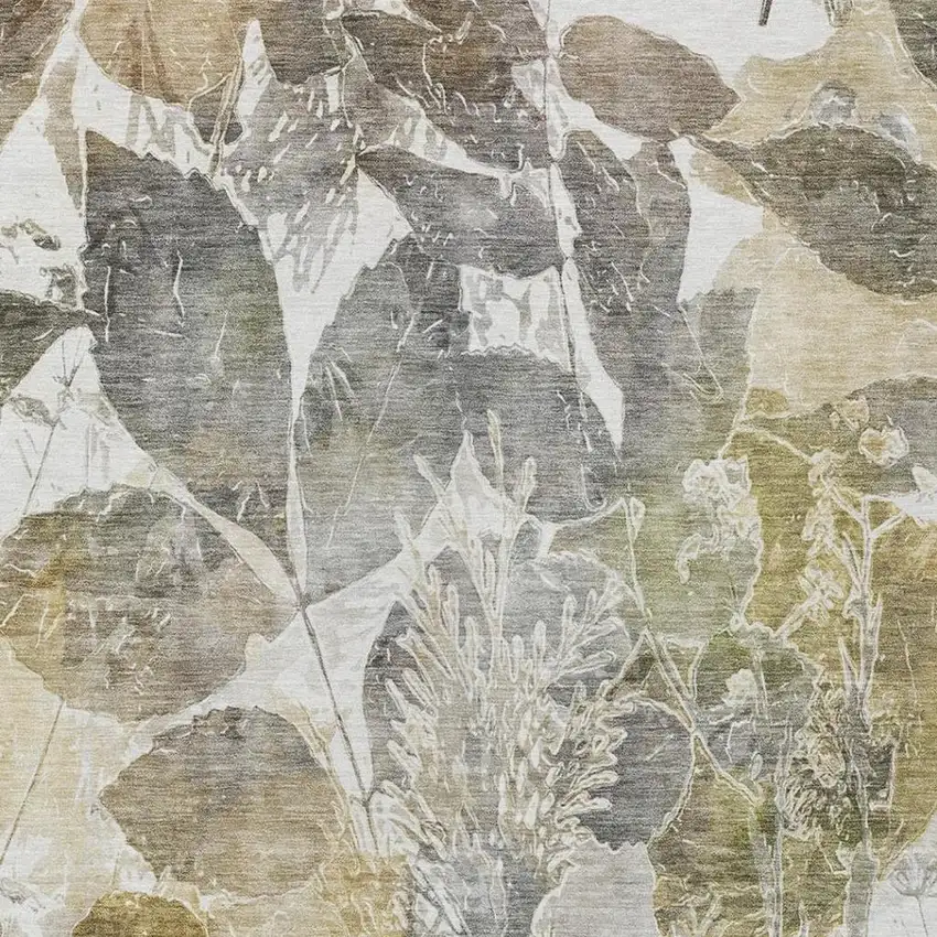 Brown And Silver Botanical Leaves Washable Indoor Outdoor Area Rug Photo 4