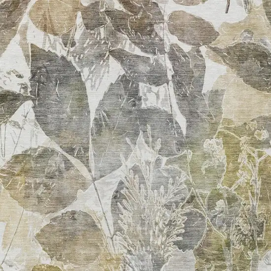 Brown And Silver Botanical Leaves Washable Indoor Outdoor Area Rug Photo 7