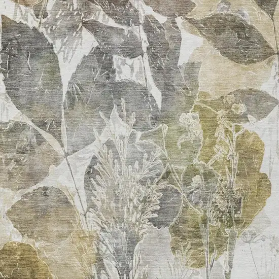 Brown And Silver Botanical Leaves Washable Indoor Outdoor Area Rug Photo 8