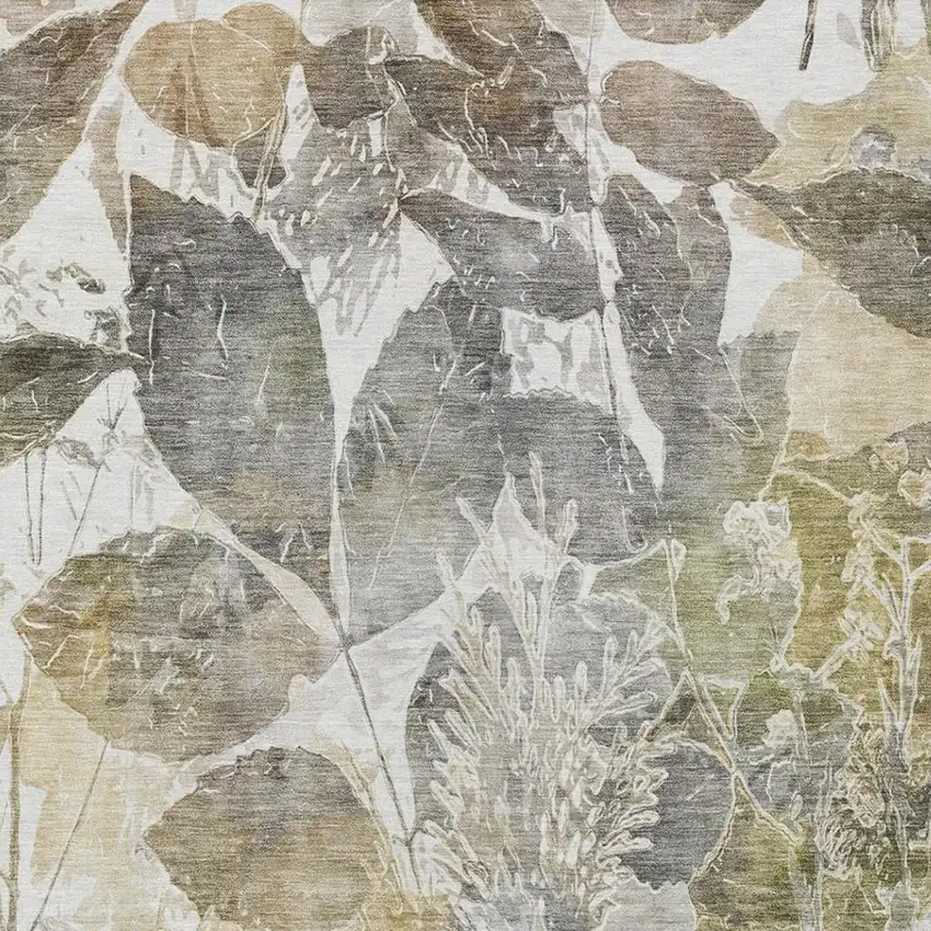 Brown And Silver Botanical Leaves Washable Indoor Outdoor Area Rug Photo 8