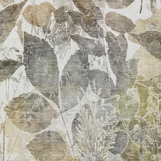 Brown And Silver Botanical Leaves Washable Indoor Outdoor Area Rug Photo 9