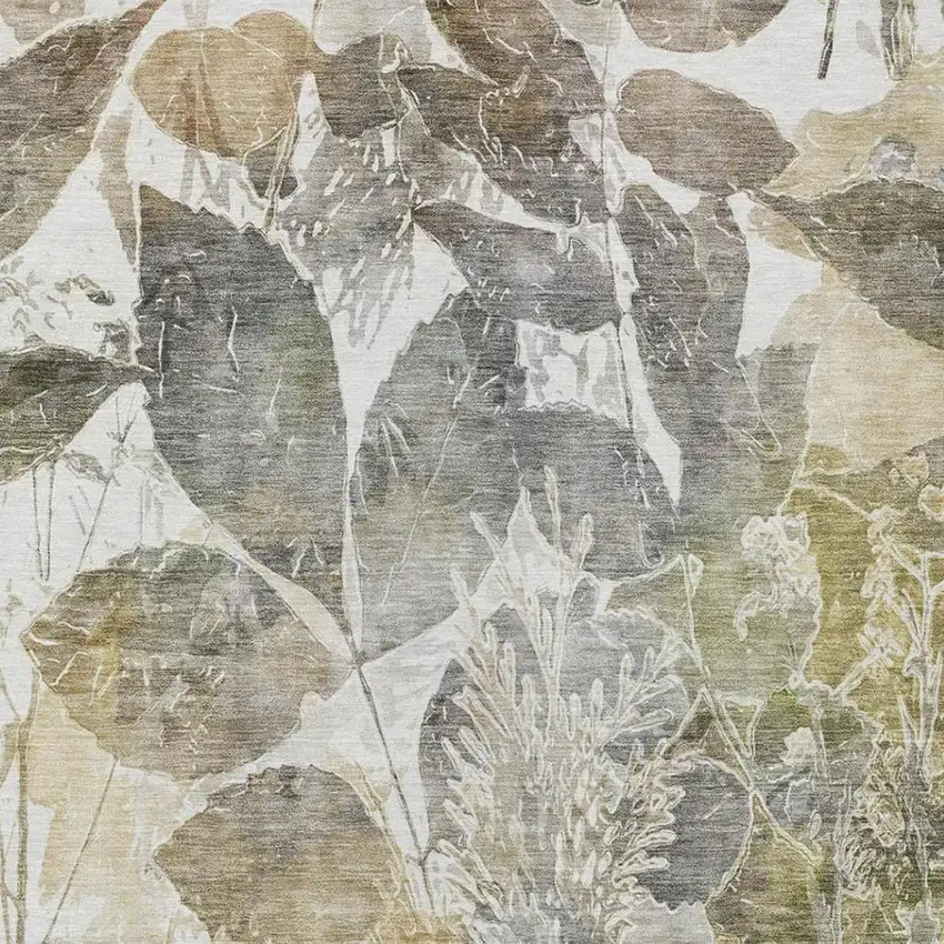 Brown And Silver Botanical Leaves Washable Indoor Outdoor Area Rug Photo 9