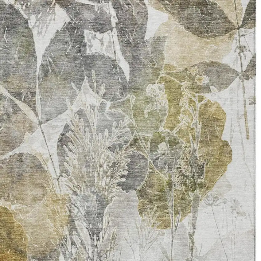 Brown And Silver Botanical Leaves Washable Indoor Outdoor Area Rug Photo 6