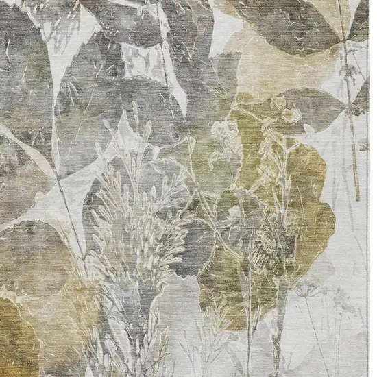 Brown And Silver Botanical Leaves Washable Indoor Outdoor Area Rug Photo 6