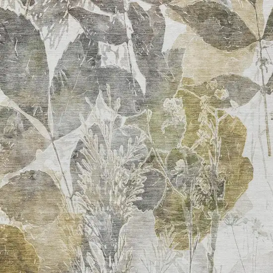 Brown And Silver Botanical Leaves Washable Indoor Outdoor Area Rug Photo 1