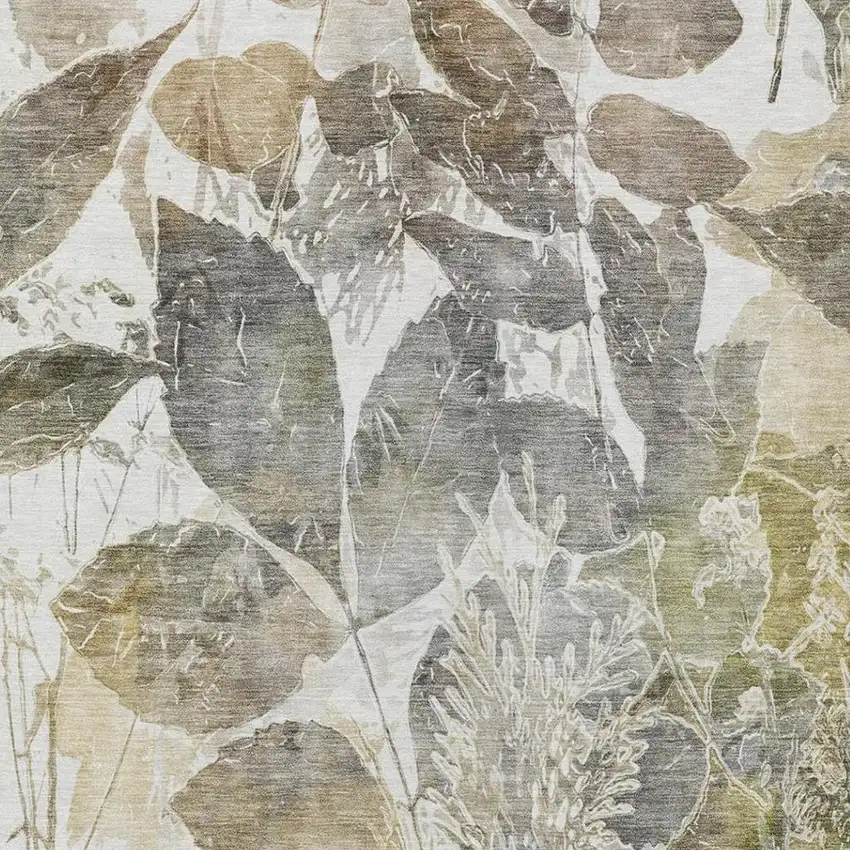 Brown And Silver Botanical Leaves Washable Indoor Outdoor Area Rug Photo 5