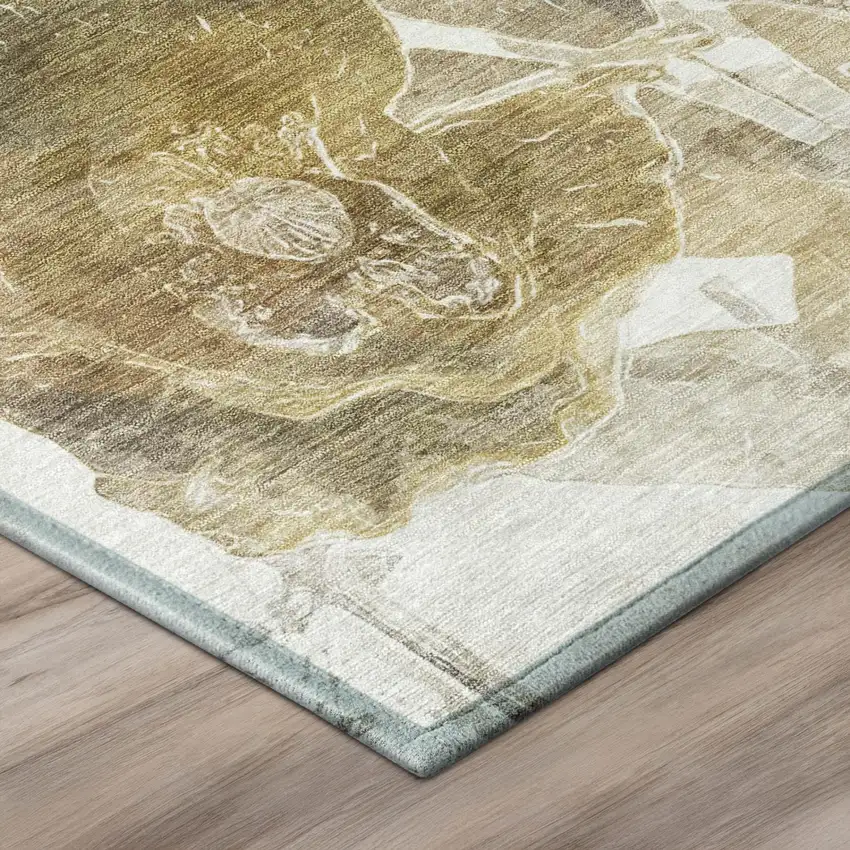 Brown And Silver Botanical Leaves Washable Indoor Outdoor Area Rug Photo 8