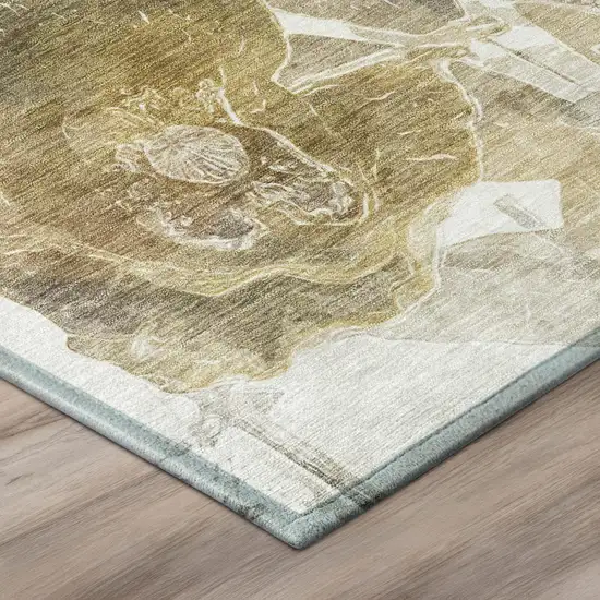Brown And Silver Botanical Leaves Washable Indoor Outdoor Area Rug Photo 8