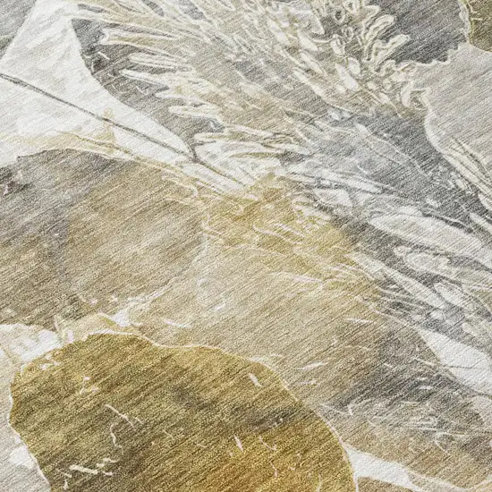 Brown And Silver Botanical Leaves Washable Indoor Outdoor Area Rug Photo 6