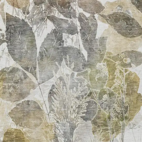 Brown And Silver Botanical Leaves Washable Indoor Outdoor Area Rug Photo 2