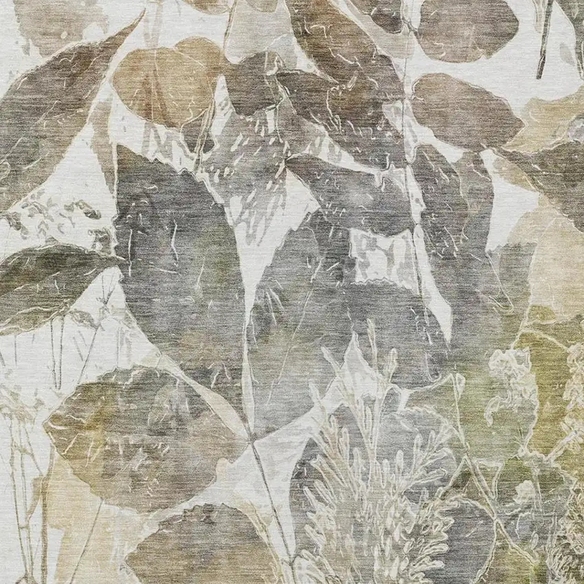 Brown And Silver Botanical Leaves Washable Indoor Outdoor Area Rug Photo 7