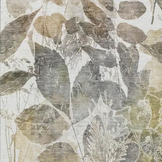 Brown And Silver Botanical Leaves Washable Indoor Outdoor Area Rug Photo 4