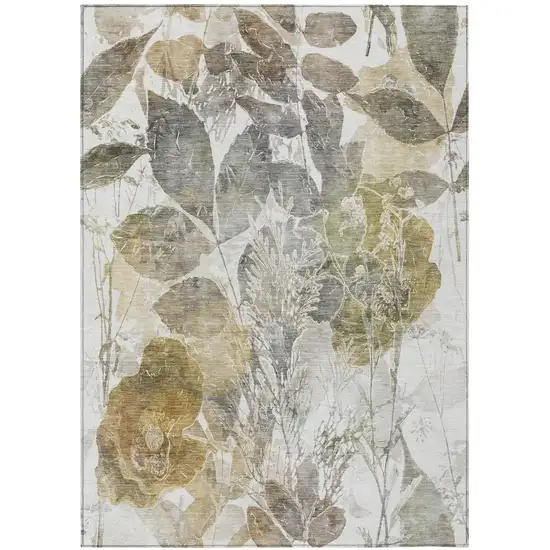 Brown And Silver Botanical Leaves Washable Indoor Outdoor Area Rug Photo 3