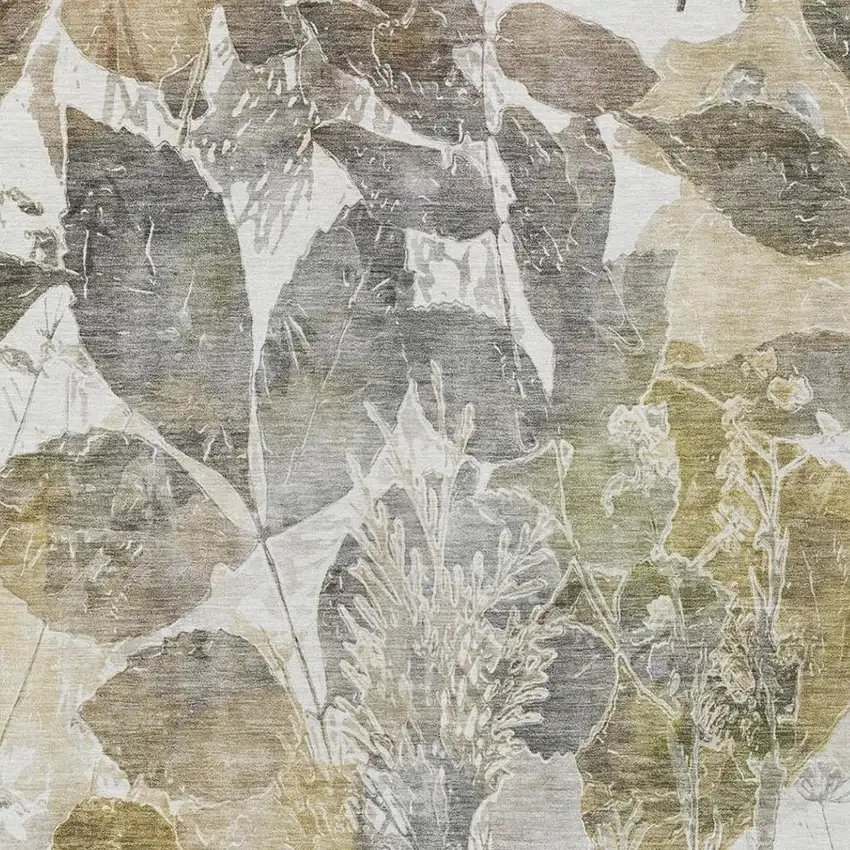 Brown And Silver Botanical Leaves Washable Indoor Outdoor Area Rug Photo 9