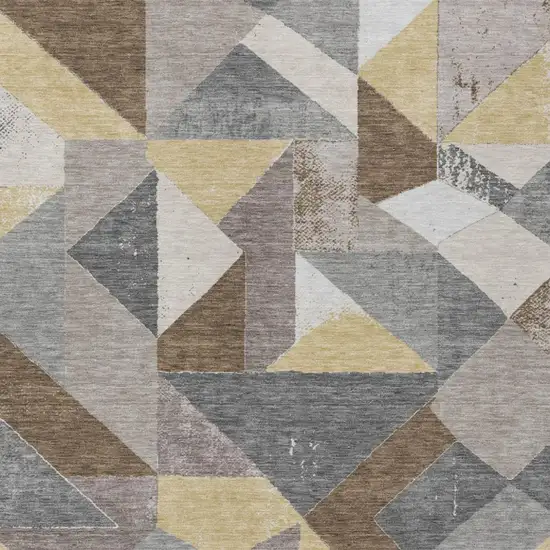 Brown And Silver Geometric Washable Indoor Outdoor Area Rug Photo 1