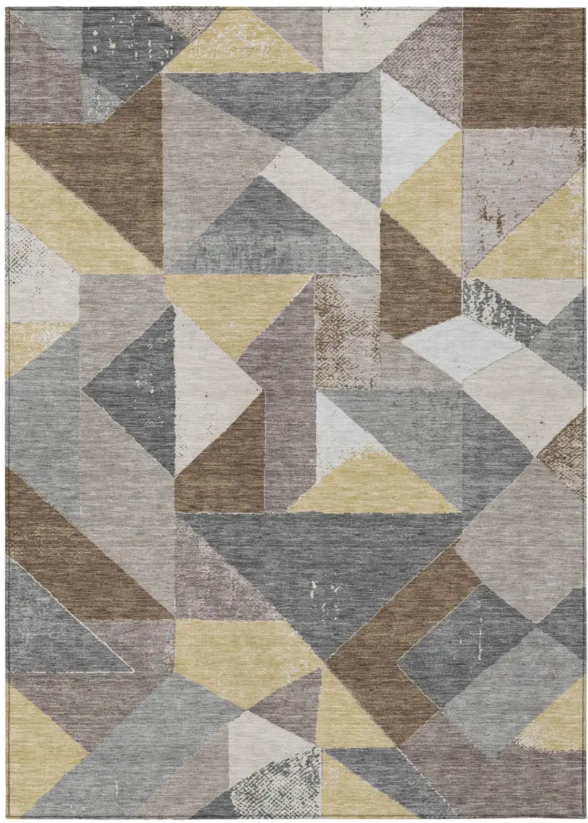 Brown And Silver Geometric Washable Indoor Outdoor Area Rug Photo 2